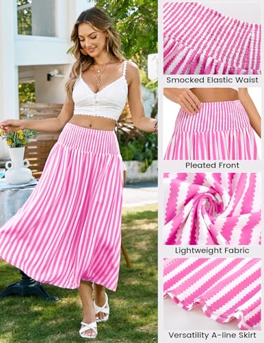 Kate Kasin Women Smocked Summer Beach Skirt Flowy Boho Maxi Long Skirt A Line Striped Tummy Control Skirts 2025 Trendy4