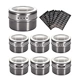sinzau Gewürzdosen aus Edelstahl, magnetische Gewürzdosen, magnetische Gewürzdosen am Kühlschrank (6 Stück, 120 Etiketten)