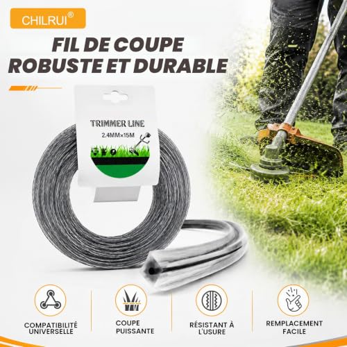 Fil de Débroussailleuse 2.4mm Renforce 15M en Nylon,Fil Coupe Bordure – vue 2