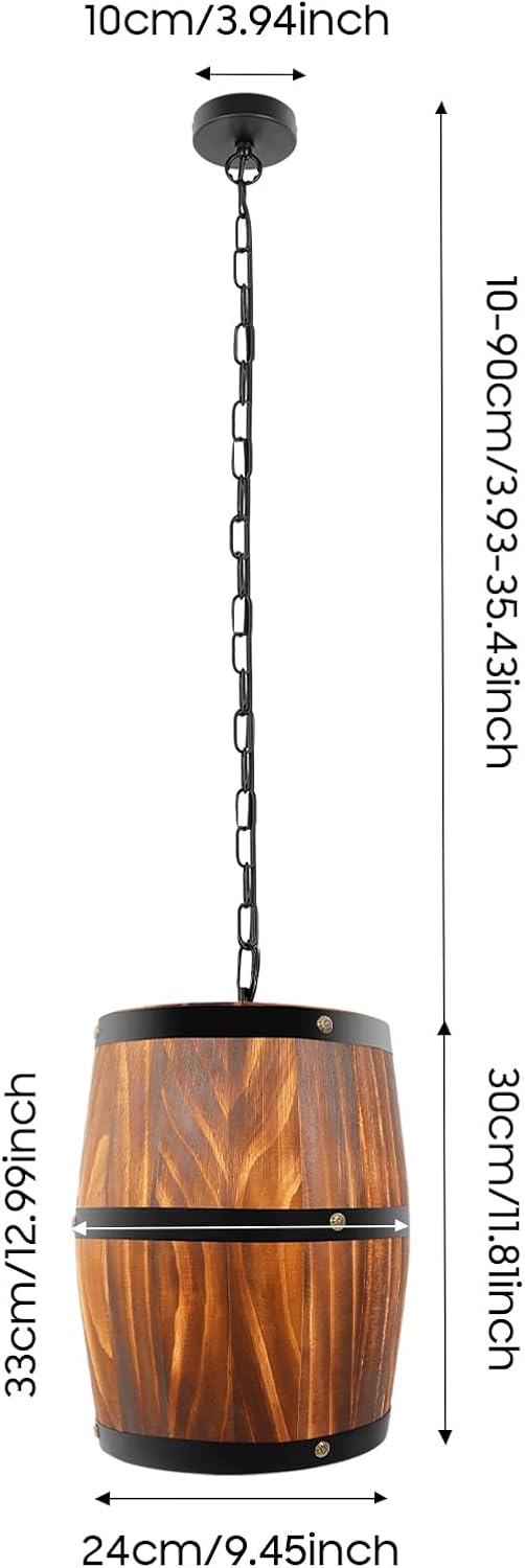 Industrial Rustic Wood Pendant Light Wood Wine Barrel Hanging Fixture Pendant Lighting Suitable for Bar Cafe Lights Ceiling Restaurant Barrel Lamp