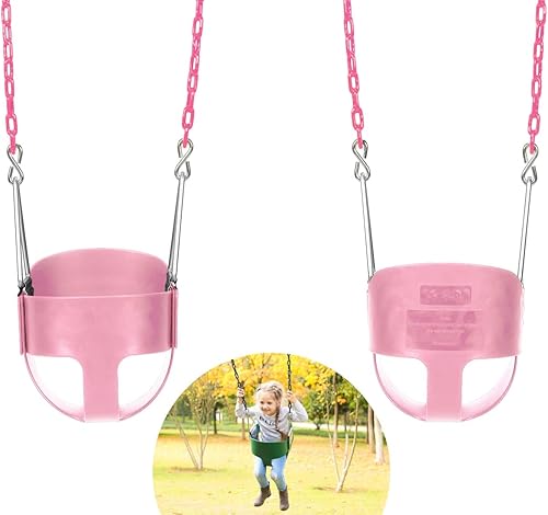 Miniatura 5 de Asiento de columpio para niños pequeños con respaldo alto 59 con cadenas revestidas de plástico resistente, totalmente montado para accesorios de