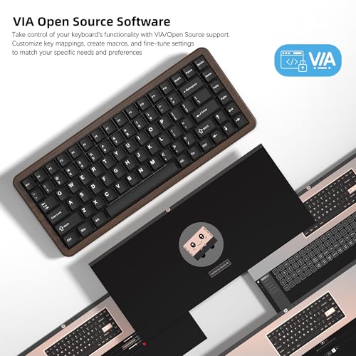 Image of Womier 75% Mechanical Keyboard Wireless with Wood Natural WD75 V2 QMK /VIA | Gaming Creamy Keyboard 8000mAh Battery, Tri-Mode Key Board RGB Hot Swappable with PBT Keycaps-POM Linear Switch,Black