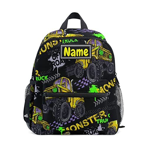 Glaphy Custom Kids Backpack For Boys Girls, Monster Truck Green Toddler Backpack Kindergarten Elementary, Personalized Name Preschool Bookbag With Chest Strap #TOP10