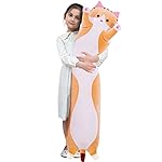 Giant Cat Pillow Plush Cartoon Kitty Sleeping Hugging Pillow, Cuddly Soft Long Kitten Body Pillow Doll Cat Cushion Toy for Kids Girlfriend (Yellow, 150cm/59inch)