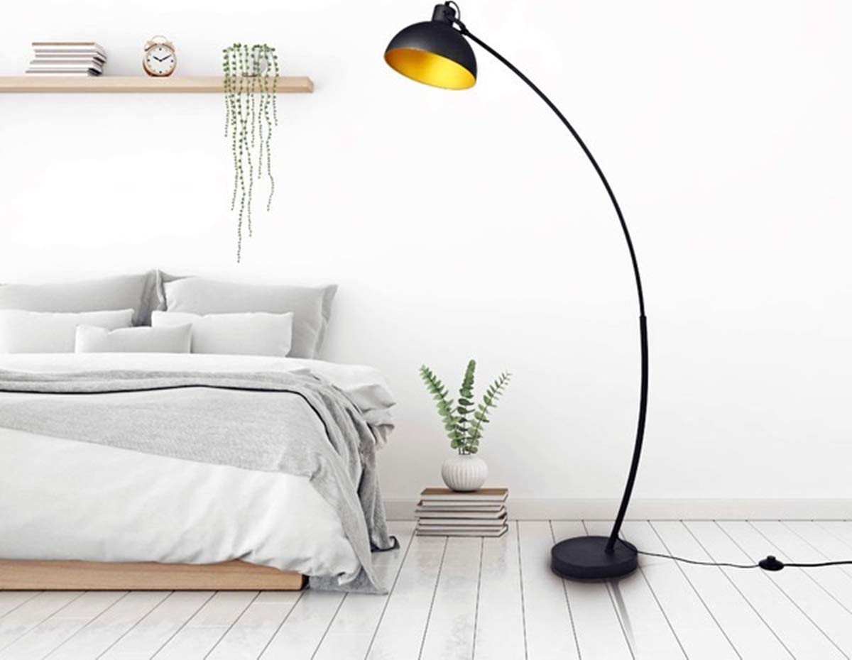 Stehlampe Arc, Vintage Stehleuchte, Retro Stehleuchten in Schwarz-Golden, verstellbarer Lampenschirm, 1x E27, 165 cm Stehlampe Metall, zum Lesen, Wohnzimmer,Lounges