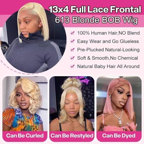 MYouan 613 Blonde Bob Wig Human Hair 13x4 HD Bob Lace Front Human Hair Wigs Pre Plucked 210 Density Blonde Short Bob Wigs for Women 12 Inch - Image 8