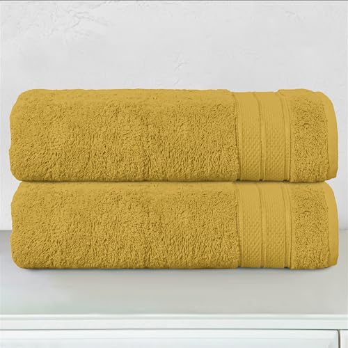 Image of Elegant Comfort Three Line Popcorn Towel Set for Bathroom 27 x 54 inches, Premium Hotel Quality 2-Pack Bath Towels, 100% Turkish Cotton, Soft and Durable, Quick Dry and Highly Absorbent, Amber Gold