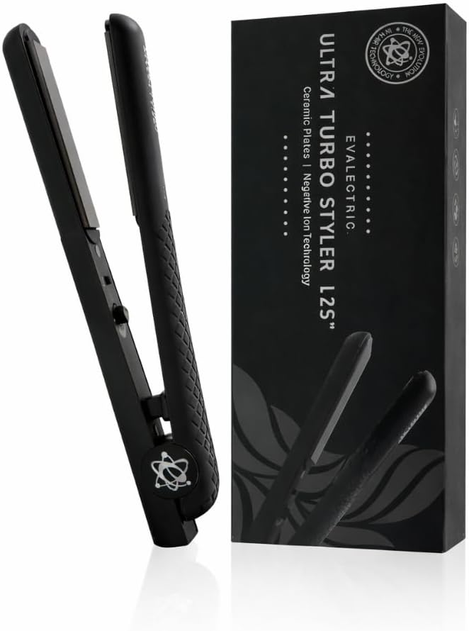 Evalectric Ultra Turbo Styler - 1.25" Ceramic Flat Iron with Floating Plates - Dual Voltage Hair Straightener - Negative Ion Technology - Travel Friendly - Black