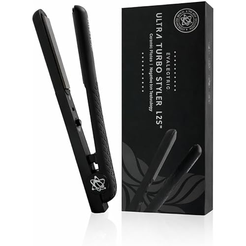 Evalectric Ultra Turbo Styler - 1.25" Ceramic Flat Iron with Floating Plates - Dual Voltage Hair Straightener - Negative Ion Technology - Travel Friendly - Black