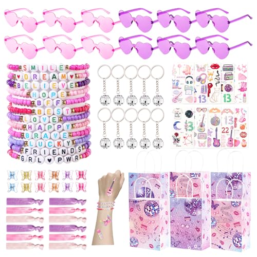 Vanblue 84 Pcs Friendship Popular Singer Party Favors Era Party Birthday Decorations Supplies Bulk Bracelet Disco Keychain Goodies Bags Stuffers Friendship Gifts for Fans Girls