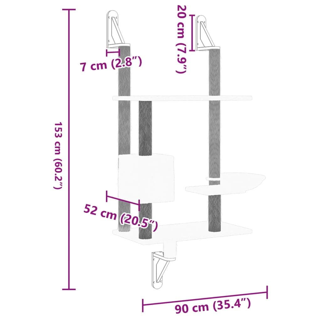 vidaXL Albero per Gatti con Tiragraffi a Parete Crema 153 cm, tiragraffi per gatti, mobili per gatti, torre per gatti a parete, torre per gatti