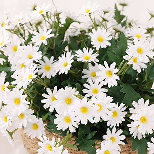 Gowwfud Artificial Daisy Flowers Fake Gerber Daisy Silk Bouquets 2 Bundles Pastoral Style For Home Garden Window Wedding Indoor Outside Decoration (White) #TOP2