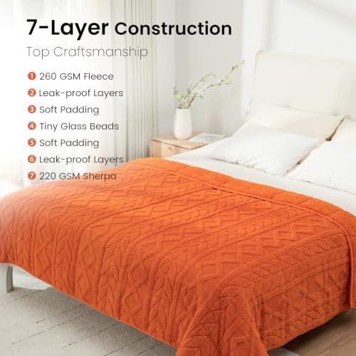 Image of Drewin Weighted Blanket 15lbs for Adults Deep Sleep and Relax,Orange | Soft Jacquard Sherpa Heavy Blankets 48 inch x 72 inch with Glass Beads,Cozy Fleece Throw Blankets for Bed and Couch,Machine Washable