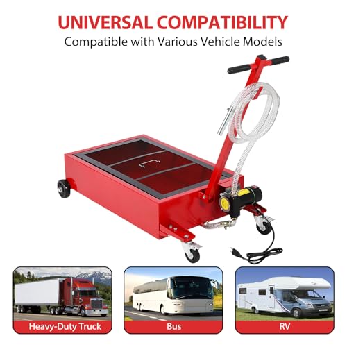Image of GarveeTech 20 Gallon Oil Drain Pan Oil Drain Tank with 12V Electric Pump, 76 L Low Profile Oil Drain Pan, Oil Change Pan with T Foldable Hand and Wheels, 8 ft Hose Oil Drain Cart