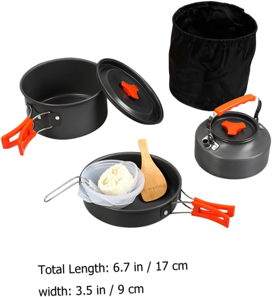 Mikinona 1Set Person Outdoor Camping Cookware Portable Cooking Pot and Kettle Gear for Prep Lightweight Durable and Wear Resistant Camping Kitchenware