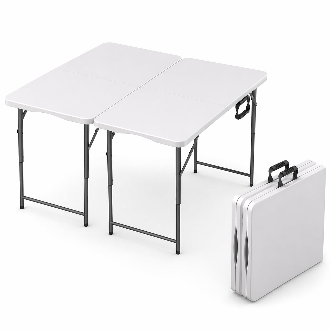 2 PACK of 4 Feet Foldable Table with Built in Handle &amp; Steel Legs | 4 Foot Heavy Duty Portable | Perfect for Party, Dining, Wedding, Events, Picnic Indoor, Outdoor, Camping, Temporary