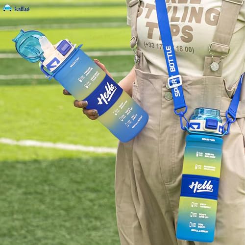 Image of FunBlast Polypropylene 1 Litre Water Bottle - Sports Water Bottles With Time Marker, Gym Outdoor Sipper Bottle With Handle & Adjustable Strap, Leak Proof BPA Free Fitness Water Bottle (Multicolor-A)