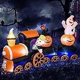 AJY 9 Feet Halloween Inflatable Train with Kittens White Ghosts/Pumpkin with LED Lights Blow up Lighted Yard Decor Giant Lawn Halloween Inflatable Home Garden Party Favor Decoration