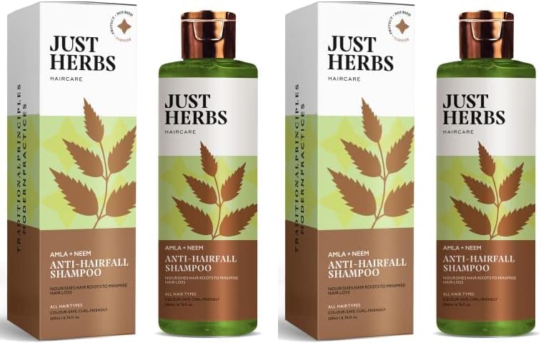 Image of Just Herbs 8 in 1 Root Nourishing Amla Neem Hair Fall Control Shampoo For Men & Women - Suitable For Oily Hair Scalp, Sulphate & Paraben Free 200 ml