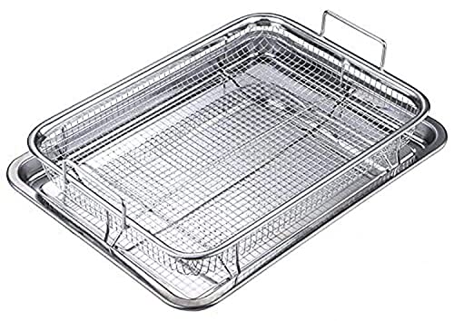 Air Fryer Basket For Oven,12X8.8 Inch Stainless Steel Oven Air Fryer Basket, Crisper Tray Air Fryer Accessories Pans For Oven, Bakeware Sets Oven Rack-2 Piece (Silver :12X8.8 Inch) #TOP6