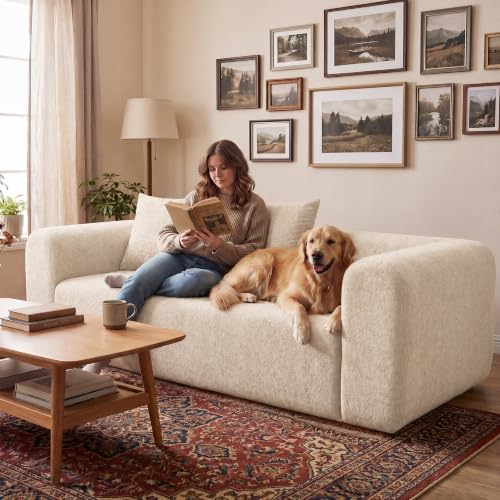Image of Claiks 71 inch Boneless Cloud Couch, Deep Seat Loveseat, Beige