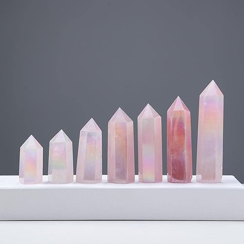 Miniatura 5 de Runyangshi Cristales curativos naturales galvanizados de cuarzo rosa de 2 a 2.4 pulgadas, torre de cristal de un solo punto, 6 piedras de chakra