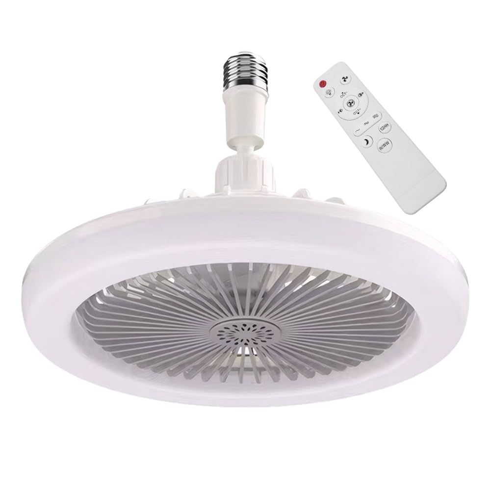 Led Ceiling Fan Light with Remote | Plug in Socket Ceiling Fan Light | 3 Speed Timing Dimmable Led Light Bulb Fan | E27 30w Silent Screw in Lamp Fans for Bedroom Home Office