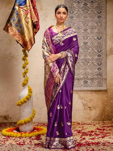 Image of SIRIL Women's Paithani jacquard Silk Saree |Chandrakor Paithani jacquard Saree With Unstitched Blouse Piece