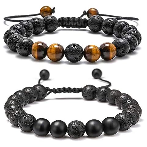 M MOOHAM Lava Rock Bracelets for Men - Tiger Eye Mens Bracelet Mens Gifts Bracelet for Men Unique Gifts for Men Christmas Gifts for Men Stocking Stuffers for Teens Gifts Cover