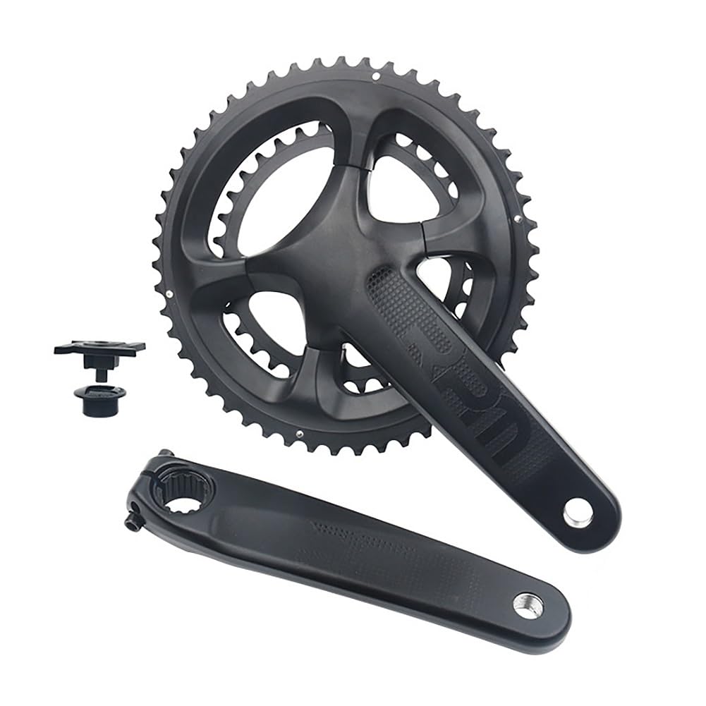 Guarnitura per bici da strada 170/172,5 mm, cava, integrata, 110 50/34T 52/36T, doppia velocità, corona rotonda, bracci pedivella compatibili con 10-12 velocità, lega di alluminio ultraleggera, nera.