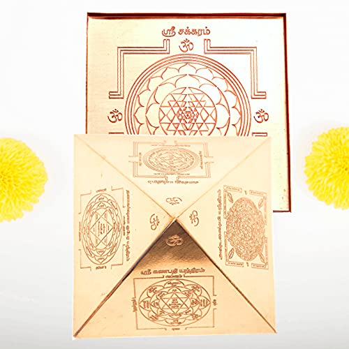 Image of Anciently Copper Vastu Pyramid Yantra With Base Plate & 5 Powerful Yantras Carved (4x4 Inches)