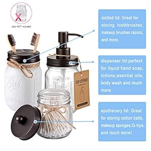 Mason Jar Bathroom Accessories Lids Set(4pcs) - Jar Not Included - Soap Dispenser,Toothbrush Holder, Apothecary Storage Jars Lids for Regular Mouth Mason Jars - Rustproof Stainless Steel,Bronze Mason Jar Bathroom Accessories Lids Set4pcs Jar Not Included Soap DispenserToothbrush Holder Apothecary Storage Jars Lids for Regular Mouth Mason Jars Rustproof Stainless SteelBronze