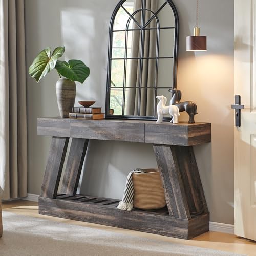 60" Farmhouse Entryway Table with Drawer, Entry Table with Heavy Duty Base
