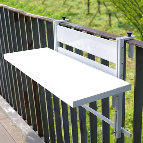 Mesa plegable para balcón, mesa de barandilla que ahorra espacio con 4 alturas ajustables para uso en exteriores, ideal para suministros de oficina o plantas en maceta