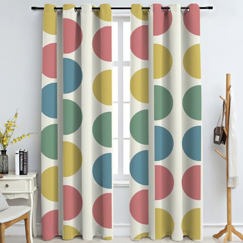 FNOIMO Pink Green Geometric Semicircle Blackout Curtains, Boho Abstract Watercolor Polka Dots Thermal Insulated Drapes for Adult Bedroom Living Room Kids Room Nursery Office 104" W x 84" L