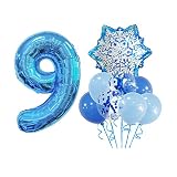 XLOOD 9th Birthday Balloon Garland kit 9 Pack Snowflake Bow Balloons for Winter Wonderland, Holiday,