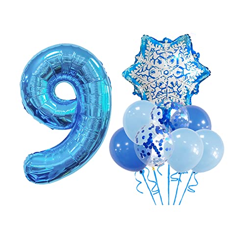 Xlood 9Th Birthday Balloon Garland Kit 9 Pack Snowflake Bow Balloons For Winter Wonderland, Holiday, Christmas, Baby Bathe, Bathe Princess 9 Birthday Party Decorations Garland Balloon(9Th,Blue) #TOP7