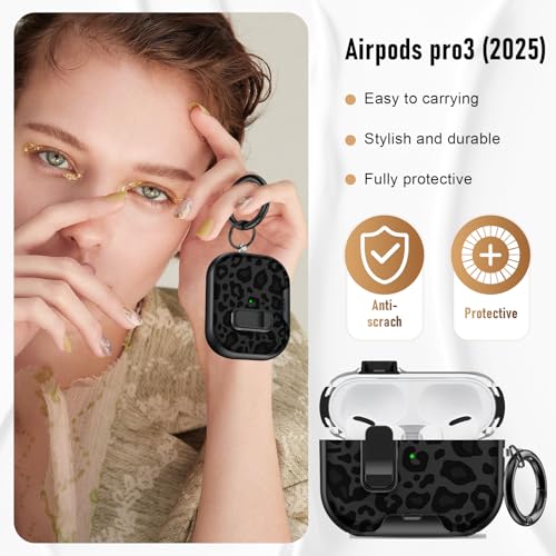 Image of Compatible Airpods Pro 3 Case (2025) with Phone Stand & Cleaner Kit,Cute Soft Silicone Lock Clip Apple AirPods Pro 3rd Generation Case, Airpod Pro 3 Cover with Keychain for Women /Girls,Leopard Print