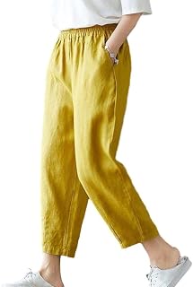 CFor asuFor al Women's Loose PFor ant ant FeFor aturing For a Flexible ElFor astic WFor MFor ade from Soft Cotton For and Linen FFor Abric (L Yellow)