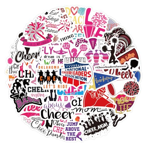 60Pcs Cheerleading Stickers, Waterproof Cheer Mom Vinyl Decals for Cheerleader Gifts, Laptop Water Bottle Luggage Decor (Cheerleading)