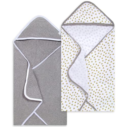 Image of Burt's Bees Baby - Hooded Towels, Absorbent Knit Terry, Super Soft Single Ply, 100% Organic Cotton