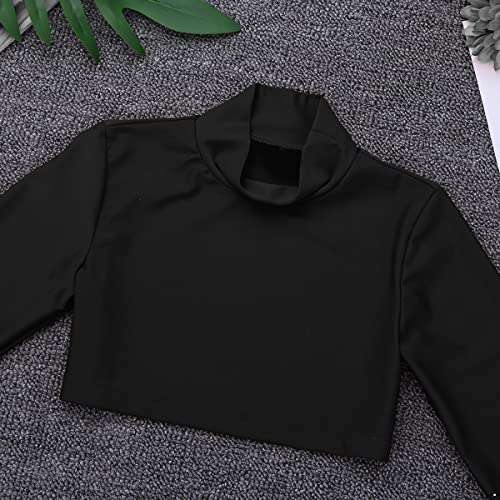 FEESHOW Youth Girls Long Sleeve Turtle-Mock Neck Sports Dance Crop Top T-Shirt Gym Yoga Leotard Dancewear4