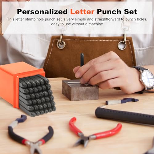 Gueenky 36 Stück Schlagzahlen Set, 2mm Schlagbuchstaben Set, Alphabet A-Z Nummer 0-9, Schlagbuchstaben Metall, Schlagstempel Zahlen zum Stempeln von Metall Kunststoff Holz Leder
