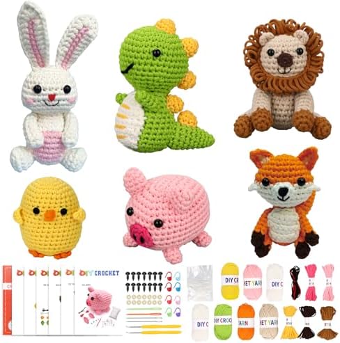 6Pcs Crochet Kits for Beginners with Upgraded Premium Custom Yarn & Step-by-Step Video Tutorials, Ideal Knitting Kit for Crochet Lovers & New Amigurumi Crochet Animal Kit for Adults (MultiColor)