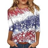 Summer Tops 3/4 Sleeve Crewneck 4Th of July Shirt...