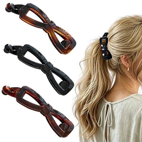 Twoheadpig 3PCS Bow Banana Hair Clips for Women,Glossy Non-Slip Strong Hold Banana Clips for Thick & Thin Hair,Ponytail & Half Up Hairstyle, Elegant Bow Hair Accessories