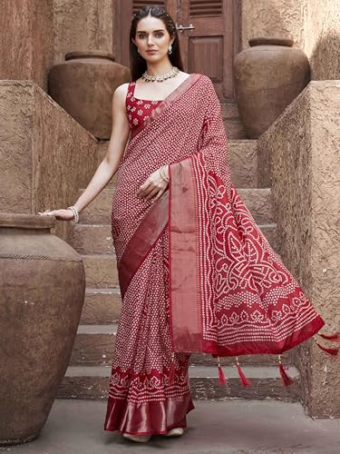 Image of Womanista Women's Ready to wear red colored cotton blend saree with woven border(TI6901 Red Onesize)
