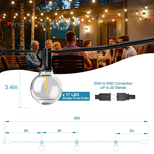 Lightdot 50Feet Led Outdoor Patio String Lights, G40 Globe Bistro Light 2200K With Shatterproof Bulbs, Waterproof Backyard Hanging Light For Balcony Party Wedding Market #TOP4
