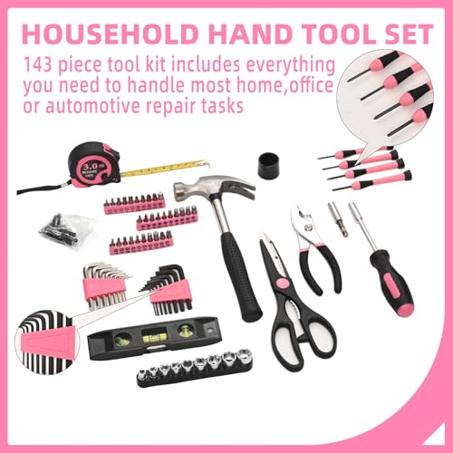 Ensemble d'outils ménagers rose 143 pièces complet pour réparations - 5