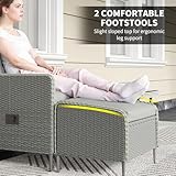 Outsunny 5 Piece Rattan Garden Furniture Set with Recliner Chairs, Wicker Patio Conversation Set with Footstools, 2-Tier Glass Top Coffee Table, Cushions for Outdoor, Balcony, Porch, Charcoal Grey - Image 4